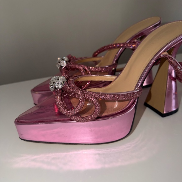MACH & MACH Metalic Pink Double Crystal Bow Platform Pump - Picture 7 of 7
